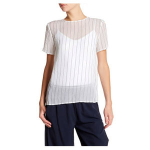 DKNY Semi-Sheer Short Sleeve Pinstriped Shirt